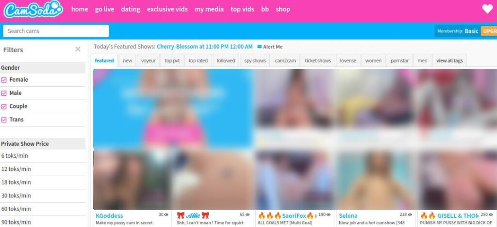 CamSoda Main Page Screenshot